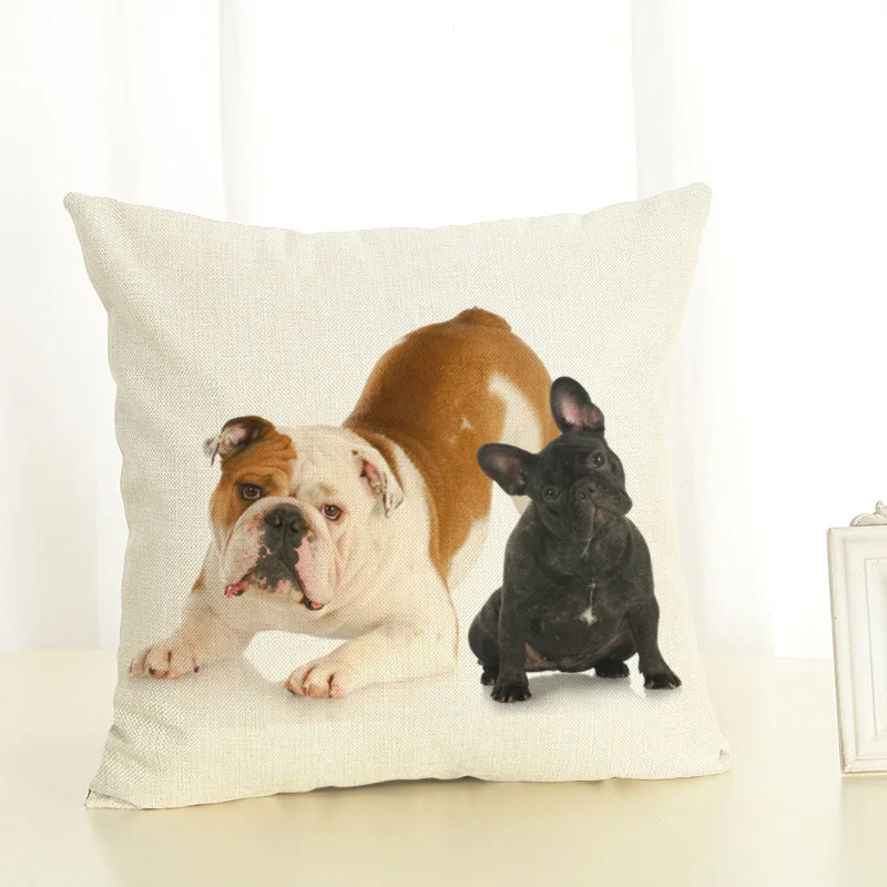 Dog Cushion Cover 45x45cm Pillow Cases Home Decor Animals French Bulldog Printing Cotton Linen Pillowcases (12)