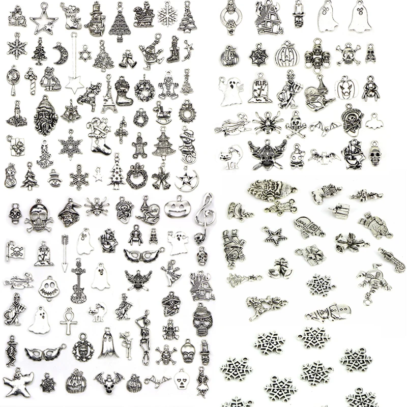 

10/20/30/50pcs Mixed Tibetan Silver Snowflake Moon Halloween Skull Charm Pendants Jewelry Diy Findings Accessories Handmade