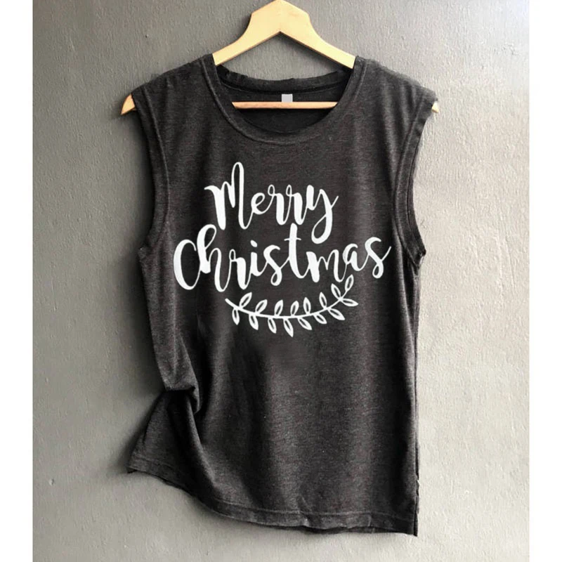 

Black White Deer Streetwear Gothictops Merry Christmas Tanks Cute Sexy Top Black Womens Clothing Women Tank Tops Plus Size