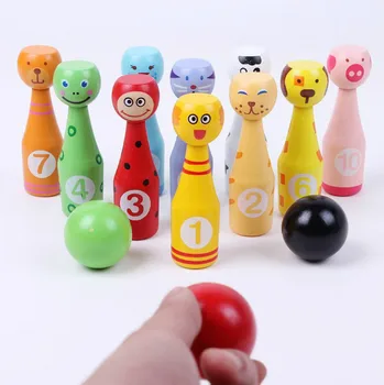 

Wooden Cartoon Bowling Children Puzzle Parent-child Interactive Toys Outdoor Sports Three Balls Ten Ball Bottles