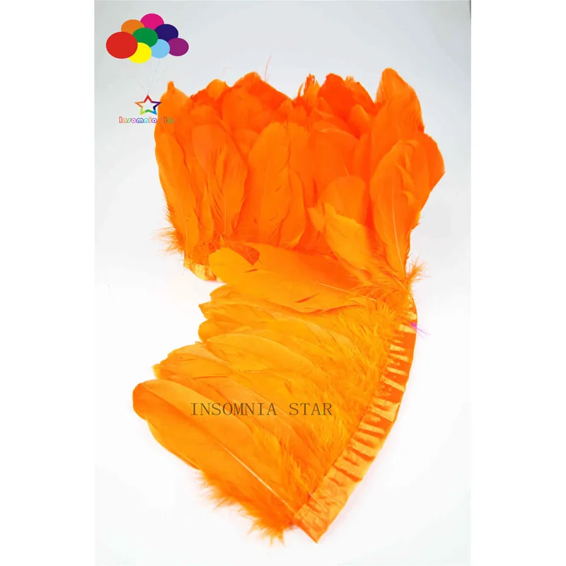 

2Yards/Lots 100% natural Goose Feather Trims Dyed Feather Ribbons orange 15-20cm/6-8inch Fringes Cloth Belt DIY decoratives mask