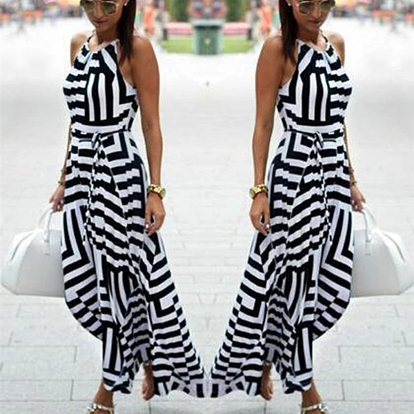 2019 Hot Fashion Women Dress Black White Strip Sleeveless Sling Long Dress for Summer FC55
2019 Hot Fashion Women Dress Black White Strip Sleeveless Sling Long Dress for Summer FC55