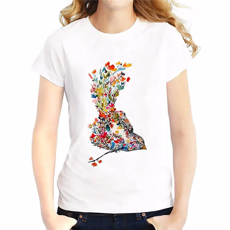 Фото Custom T Shirt Design Short Sleeve Graphic O-Neck Womens Flowers Bird Tees | Мужская одежда