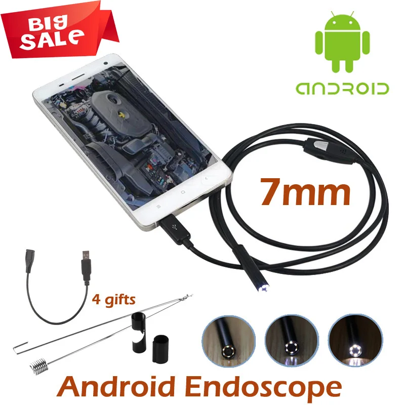 7 мм USB эндоскопа Android OTG Камера 5 м 3.5 2 1 IP67 Водонепроницаемый snaketube контроль