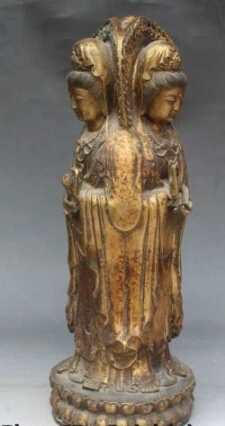 RHS0178 14" Chinese Buddhism Bronze Gilt Stand Three Face Kwan-yin Bodhisattva Statue
RHS0178 14" Chinese Buddhism Bronze Gilt Stand Three Face Kwan-yin Bodhisattva Statue