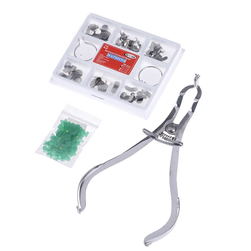 100pcs New Dental Matrix Full kit Sectional Contoured Metal Matrices 40pcs Silicone add- on Wedges Rubber Dental material
100pcs New Dental Matrix Full kit Sectional Contoured Metal Matrices 40pcs Silicone add- on Wedges Rubber Dental material