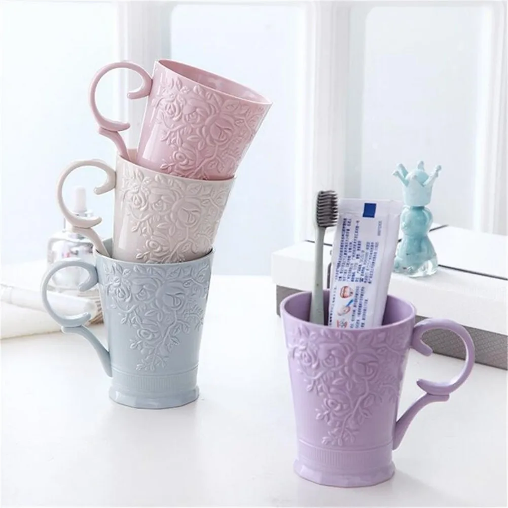 1PC Plastic Milk Cups PP Carved Rinsing Cup Eco-friendly Chinese-style Toothbrush Holder Cup Wash Bathroom Holders