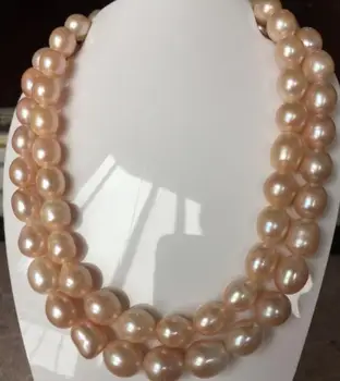 

two strands 13-14mm south sea baroque gold pink pearl necklace 18"19" 925s