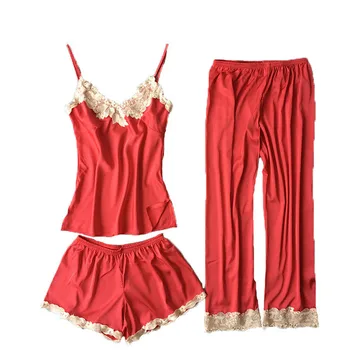 Fashion Women Summer Autumn Pajama Set High Grade Satin Embroidery Cami Top + Shorts + Long Pants 3 PCS Pajama Sets Sleepwear
Fashion Women Summer Autumn Pajama Set High Grade Satin Embroidery Cami Top + Shorts + Long Pants 3 PCS Pajama Sets Sleepwear