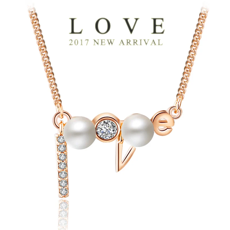 USTAR NEW LOVE WORD Pendant Necklaces for women AAA Zircon Crystal Simulated Pearl Rose gold color Chain choker Necklace Jewelry
USTAR NEW LOVE WORD Pendant Necklaces for women AAA Zircon Crystal Simulated Pearl Rose gold color Chain choker Necklace Jewelry