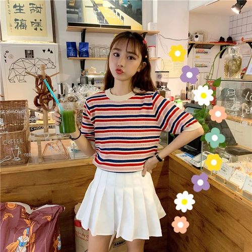 Simple Vintage Striped Casual Basic Fresh College Wind Cute Knited Patchwork Female Women Short Sleeve Top Tee T-shirts
Simple Vintage Striped Casual Basic Fresh College Wind Cute Knited Patchwork Female Women Short Sleeve Top Tee T-shirts