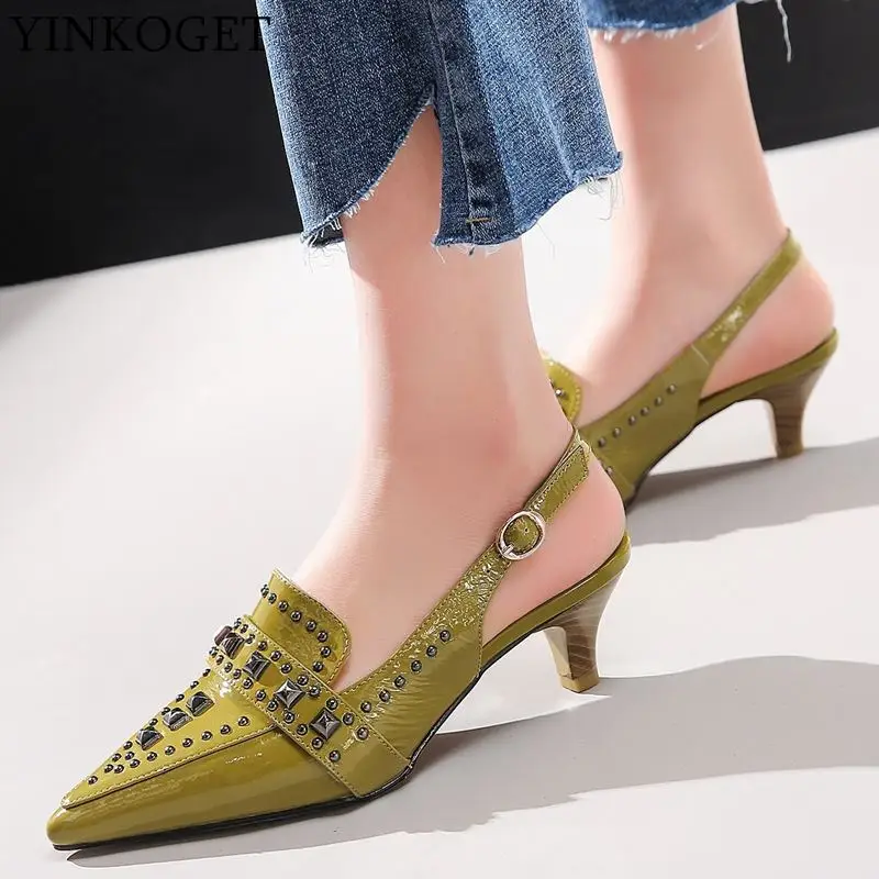 YINKOGET/размеры 34-43 женские босоножки из натуральной кожи на высоком каблуке модные