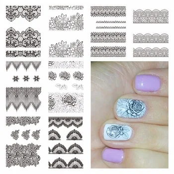 YZWLE 1 Sheet Optional Black Lace Flower Designs Nail Art Water Decals Transfer Sticker For Nails