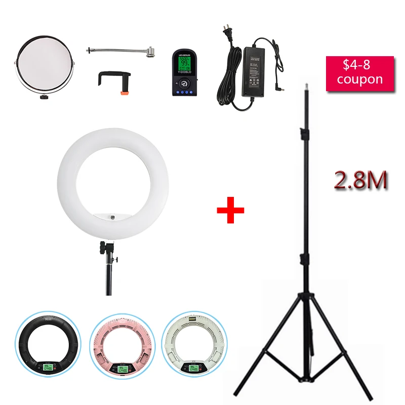 

Yidoblo White FE-480II Studio 5600K Bio-clolor Photographic Ring Light + Tripod Kit 480 LED RC Video Light Lamp LCD Lighting