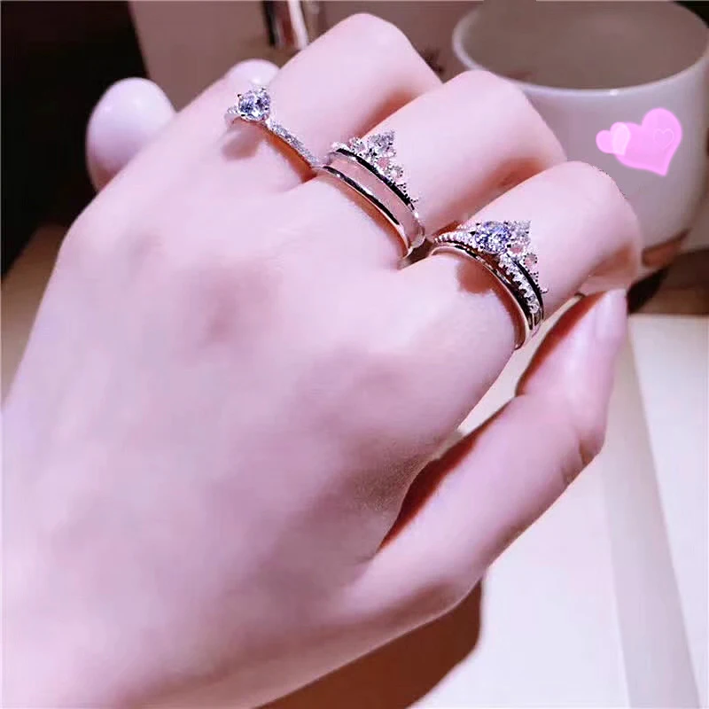 

Double Fair Ring For Women Elegant Luxury Cubic Zirconia Queen Crown Engagement Wedding Ring Set Jewelry R349-4-M