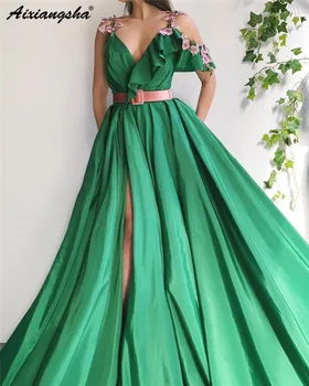 Vestidos New Green Long Evening Dress Spaghetti Strap Flower A-Line Satin Evening Party Dresses robe de soiree
Vestidos New Green Long Evening Dress Spaghetti Strap Flower A-Line Satin Evening Party Dresses robe de soiree