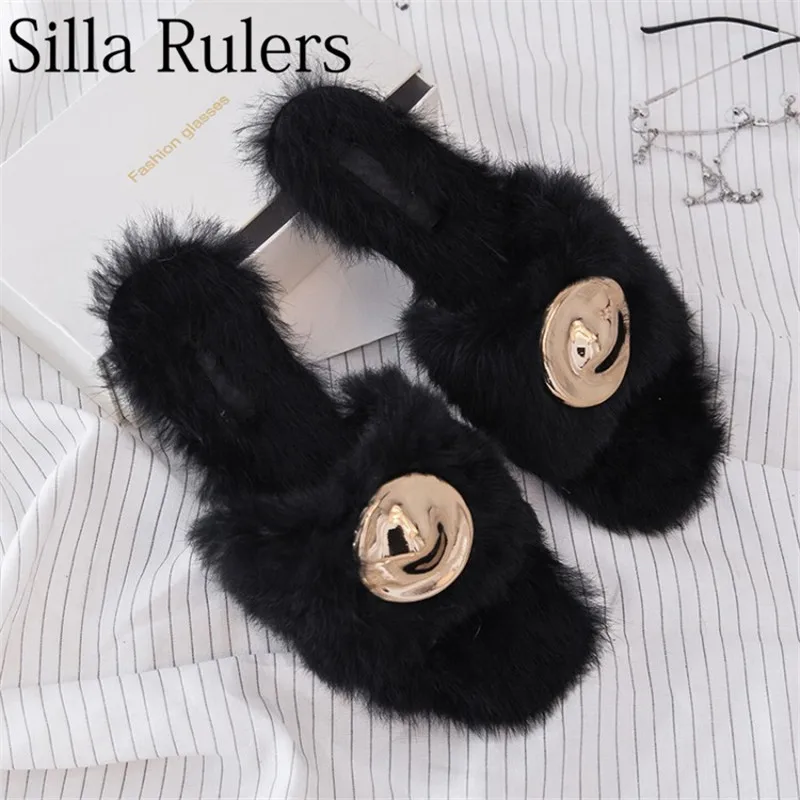Silla Rulers 2018 New Ladies Rabbit's Hair Winter Slippers Metal Buckle Flat Slippers Woman Open Toe Outside Women Slippers
Silla Rulers 2018 New Ladies Rabbit's Hair Winter Slippers Metal Buckle Flat Slippers Woman Open Toe Outside Women Slippers