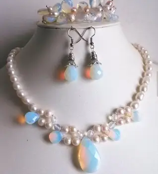 Perfect Pearl Jewelry Set White Color Freshwater Pearl Opal Necklace Bracelet Earrings Fashion Lady's Jewelry Wedding Party Gift
Perfect Pearl Jewelry Set White Color Freshwater Pearl Opal Necklace Bracelet Earrings Fashion Lady's Jewelry Wedding Party Gift
