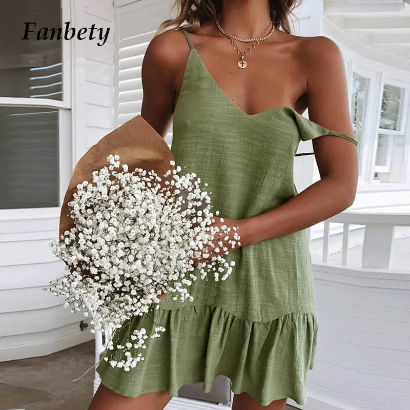 Fanbety Women Sexy Off Shoulder Ruffle Linen mini dress Elegant Summer Spaghetti Strap Backless Sundress Lady casual Beach Dress
Fanbety Women Sexy Off Shoulder Ruffle Linen mini dress Elegant Summer Spaghetti Strap Backless Sundress Lady casual Beach Dress