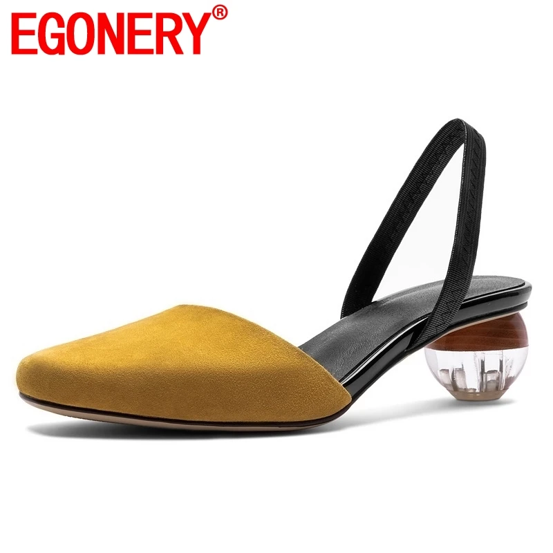 

EGONERY shoes woman 2019 summer new fashion med strange style genuine leather woman sandals outside shallow slip-on ladies shoes