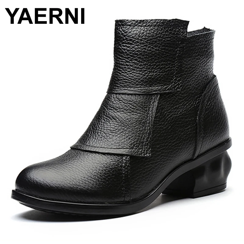 Женские ботинки до щиколотки YAERNI из натуральной кожи с круглым носком короткие