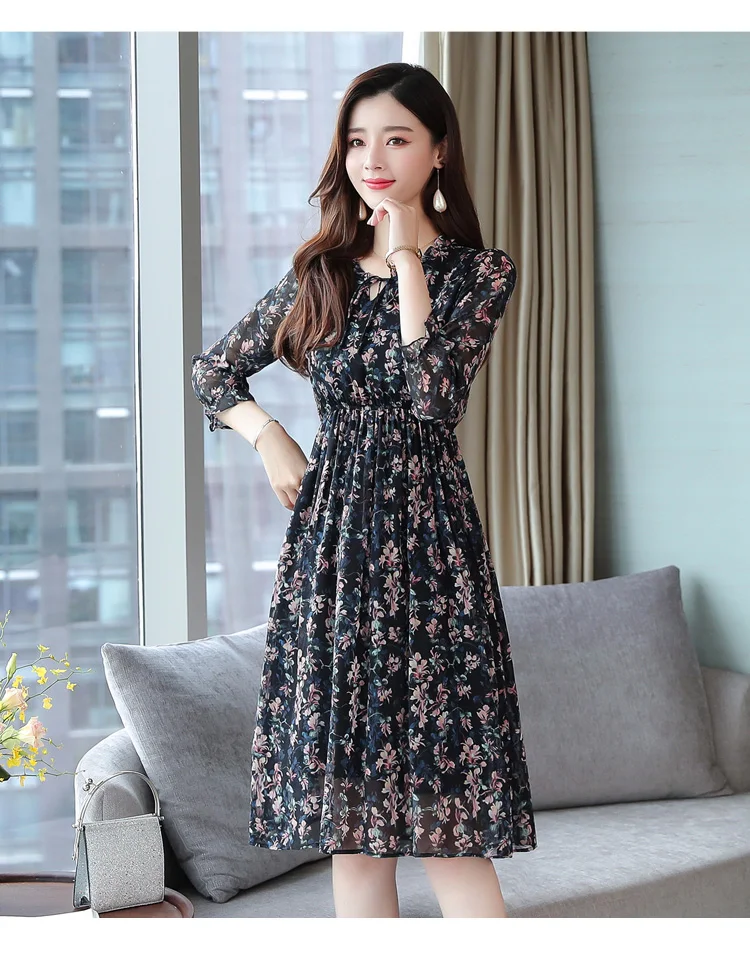 2021 Femal Vintage פרחוני שיפון Midi שמלות סתיו חורף הדפסת ארוך שרוול חוף שמלה אלגנטי נשים Bodycon המפלגה Vestidos 2021 Femal Vintage פרחוני שיפון Midi שמלות סתיו חורף הדפסת ארוך שרוול חוף שמלה אלגנטי נשים Bodycon המפלגה Vestidos