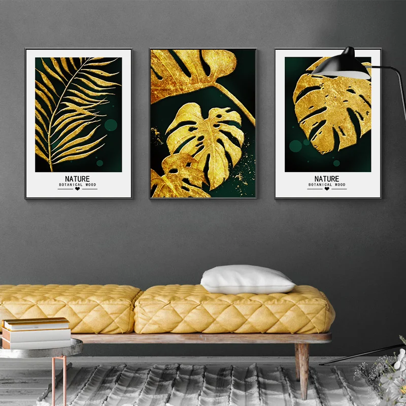 Golden Leaf Wall Art Canvas Painting Posters and Prints Nordic Decoration Home Decorative Pictures for Living Room Decor | Дом и сад