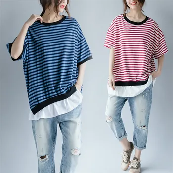 BIG SIZE 4XL Summer Women Fashion Elegant Striped Spliced Tops Tee Ladies Female Plus Large Short Sleeve Loose Cotton T shirt
BIG SIZE 4XL Summer Women Fashion Elegant Striped Spliced Tops Tee Ladies Female Plus Large Short Sleeve Loose Cotton T shirt