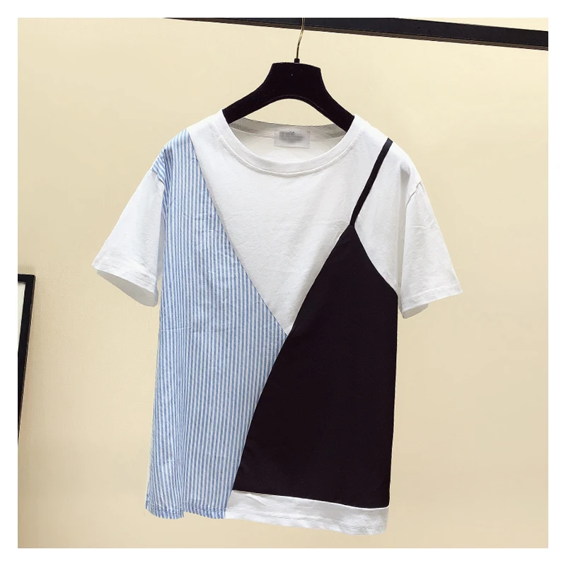 Fashion 2019 Summer Women O Neck Short Sleeves Stripe Patchwork color T-Shirt All-match Pullover Tee Tops A1171
Fashion 2019 Summer Women O Neck Short Sleeves Stripe Patchwork color T-Shirt All-match Pullover Tee Tops A1171