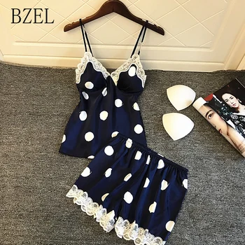 BZEL Summer Pajamas Sets For Women Cute Ladies 2PCS Sexy Lace Sleepwear Silk Satin Homewear Sling Suit Cosy V-Neck Pyjamas M-XL 
BZEL Summer Pajamas Sets For Women Cute Ladies 2PCS Sexy Lace Sleepwear Silk Satin Homewear Sling Suit Cosy V-Neck Pyjamas M-XL