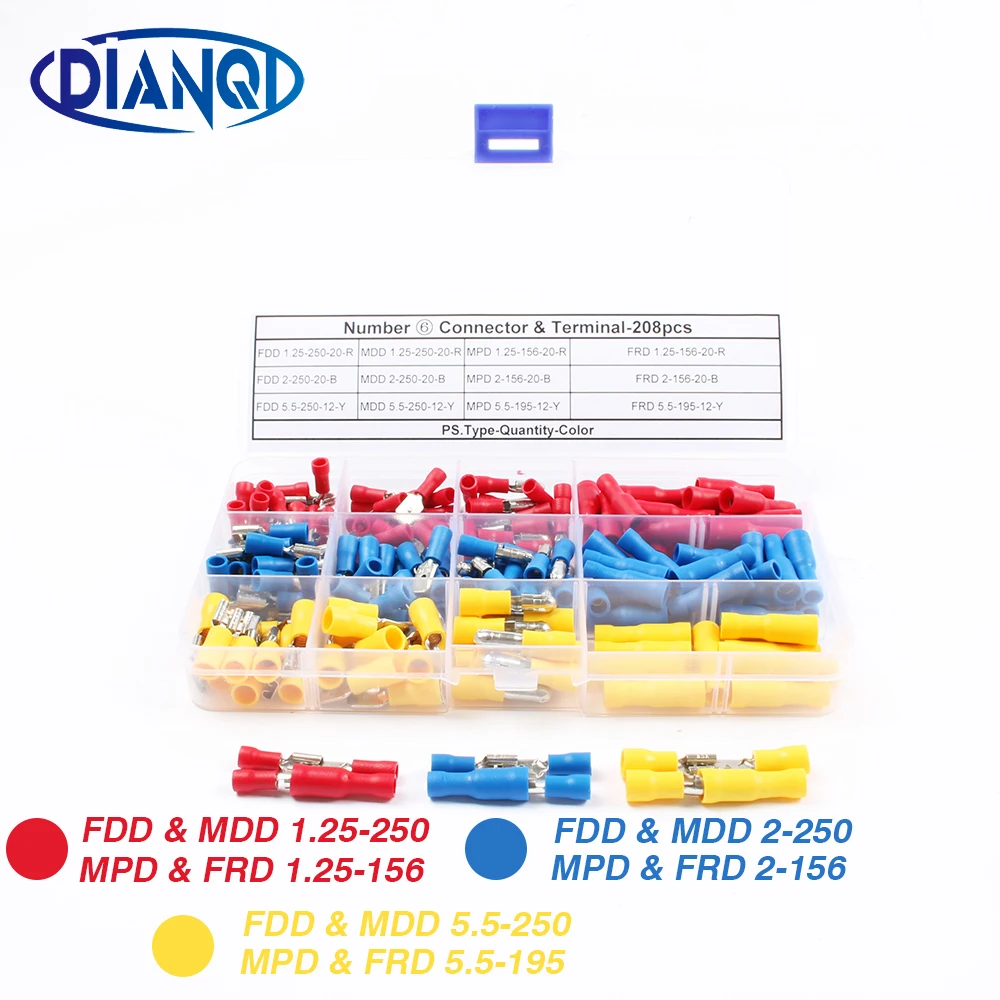 208pcs Male Female Insulated Electrical Crimp Terminal Wire Assorted Full Insulated Fork Terminals Connectors Assortment Kit
208pcs Male Female Insulated Electrical Crimp Terminal Wire Assorted Full Insulated Fork Terminals Connectors Assortment Kit
