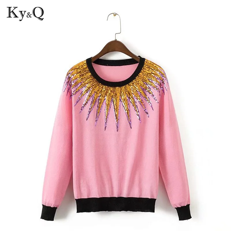 Runway Winter Luxury Shiny Sequins Pullover Sweater Women 2018 Pink Cashmere Jumper Long Sleeve Femle Streetwear Knitted Clothes
Runway Winter Luxury Shiny Sequins Pullover Sweater Women 2018 Pink Cashmere Jumper Long Sleeve Femle Streetwear Knitted Clothes