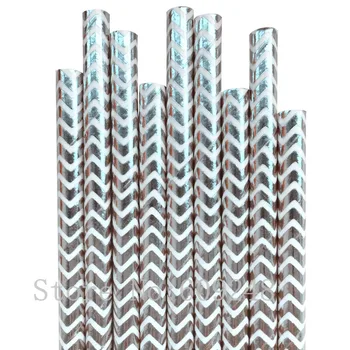 

100pcs Metallic Silver Foil Chevron Paper Straws,Shiny Zig Zag Drinking Paper Straws Cake Pop Sticks,Wedding Birthday Party Bulk