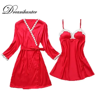 Women sexy faux silk robe & gown sets bathrobe + mini night dress two pieces sleepwear women sleep set wedding sleepwear
Women sexy faux silk robe & gown sets bathrobe + mini night dress two pieces sleepwear women sleep set wedding sleepwear