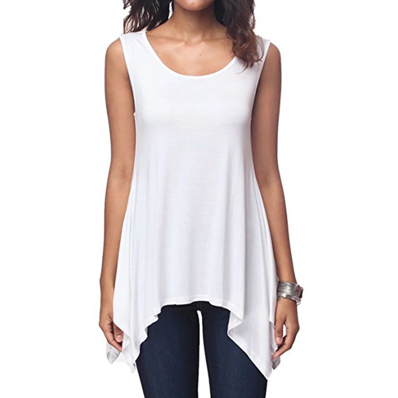 Summer Womens Sleeveless Solid Vest Irregular Casual Holiday Blouse Tops T-shirt
