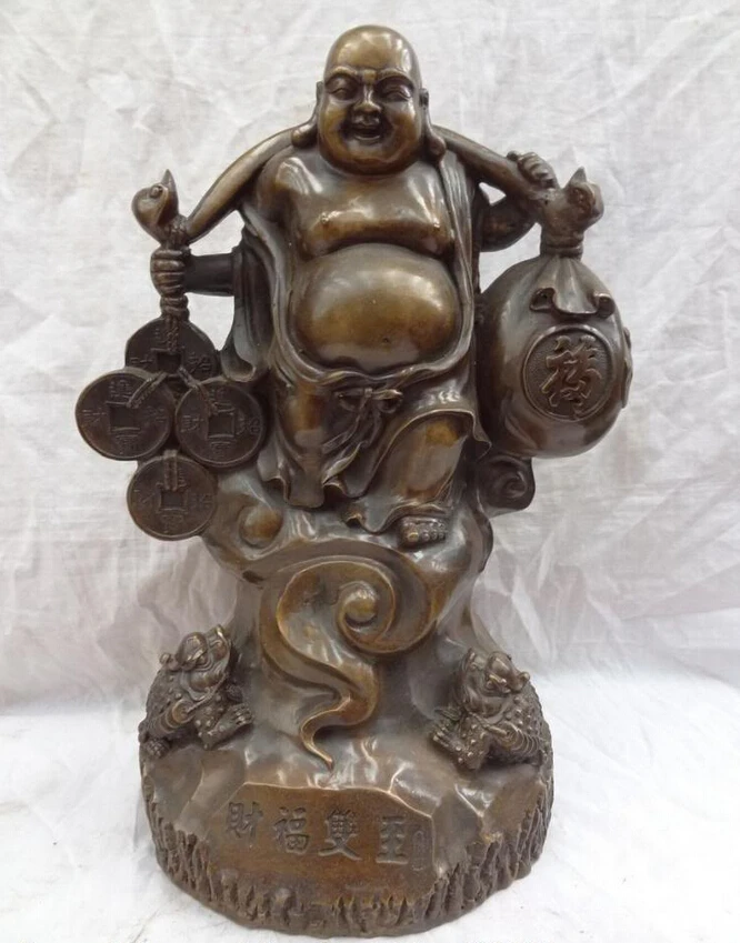 USPS to USA S1623 17" Chinese Bronze RuYi Coin Bag Fu Happy Laugh Maitreya Buddha Hoptoad Statue
USPS to USA S1623 17" Chinese Bronze RuYi Coin Bag Fu Happy Laugh Maitreya Buddha Hoptoad Statue