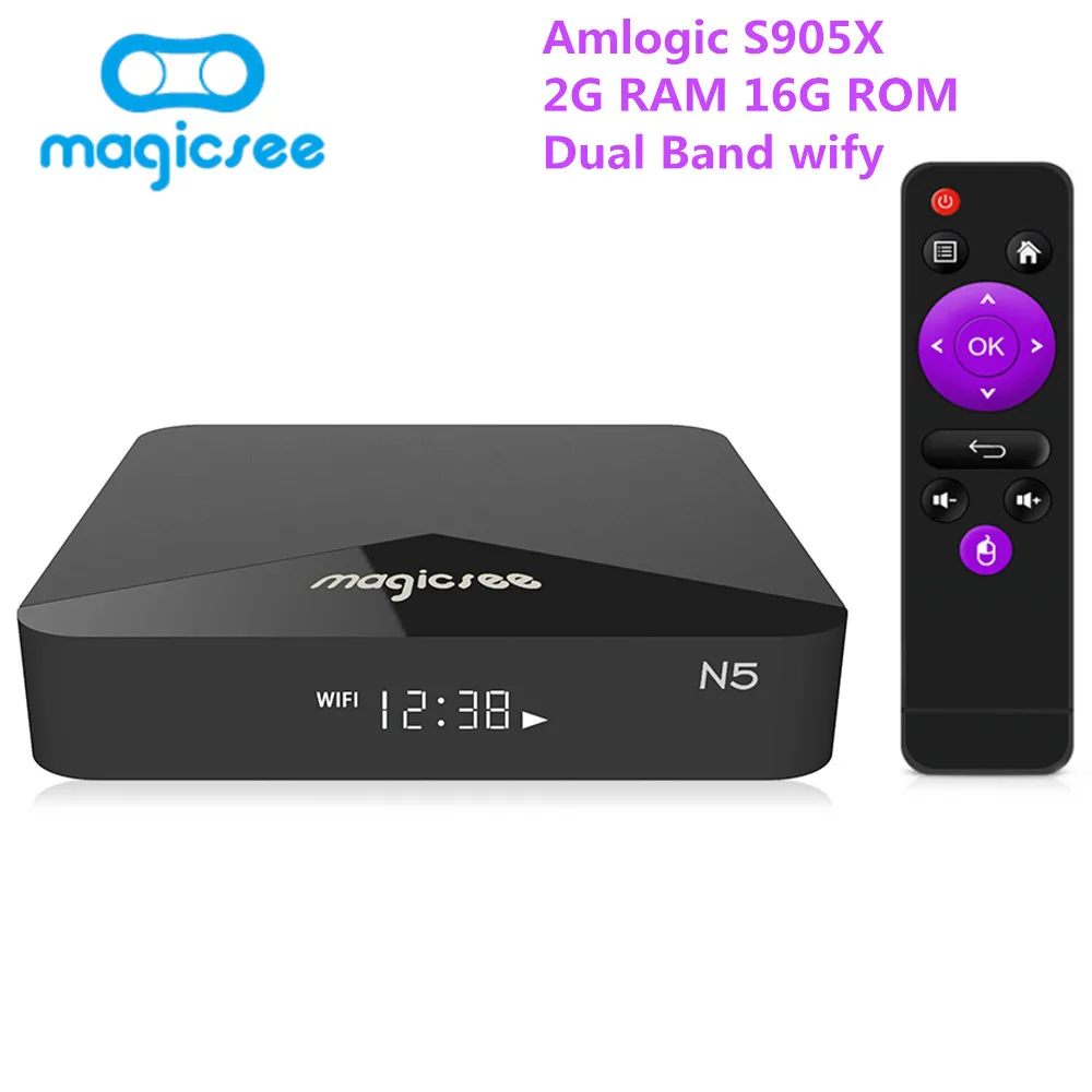 MAGICSEE N5 Android TV Box Amlogic S905X Android 7.1.2 2GB RAM 16GB ROM 2.4G 5G smart tv-box 4K H.265 dual band set-top box
MAGICSEE N5 Android TV Box Amlogic S905X Android 7.1.2 2GB RAM 16GB ROM 2.4G 5G smart tv-box 4K H.265 dual band set-top box