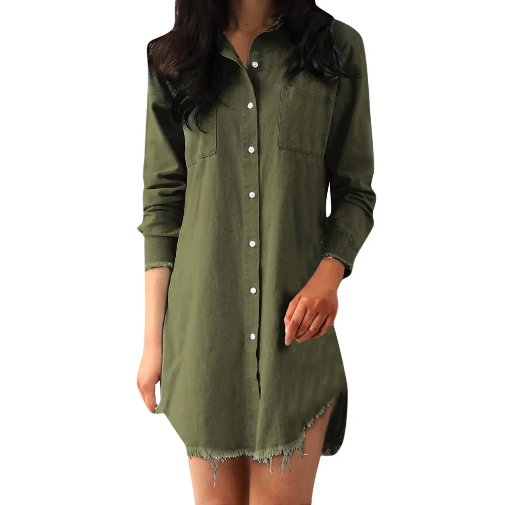 Winter women dresses solid button Womens Denim Long Sleeve Loose Pockets Button Up Irregular girl Shirt Mini Dress
Winter women dresses solid button Womens Denim Long Sleeve Loose Pockets Button Up Irregular girl Shirt Mini Dress