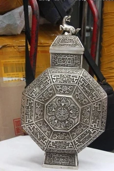 14 Tibet White Copper Silver Fu Foo Dog Lion Kylin Five Bat Eight Treasure Vases
14 Tibet White Copper Silver Fu Foo Dog Lion Kylin Five Bat Eight Treasure Vases