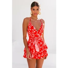 Vestido Floral dulce de verano de playa Sexy con tiras y cuello en V Vestidos de vendaje para mujer vestido elegante en capas para fiesta de vacaciones Vestidos Shien(China)