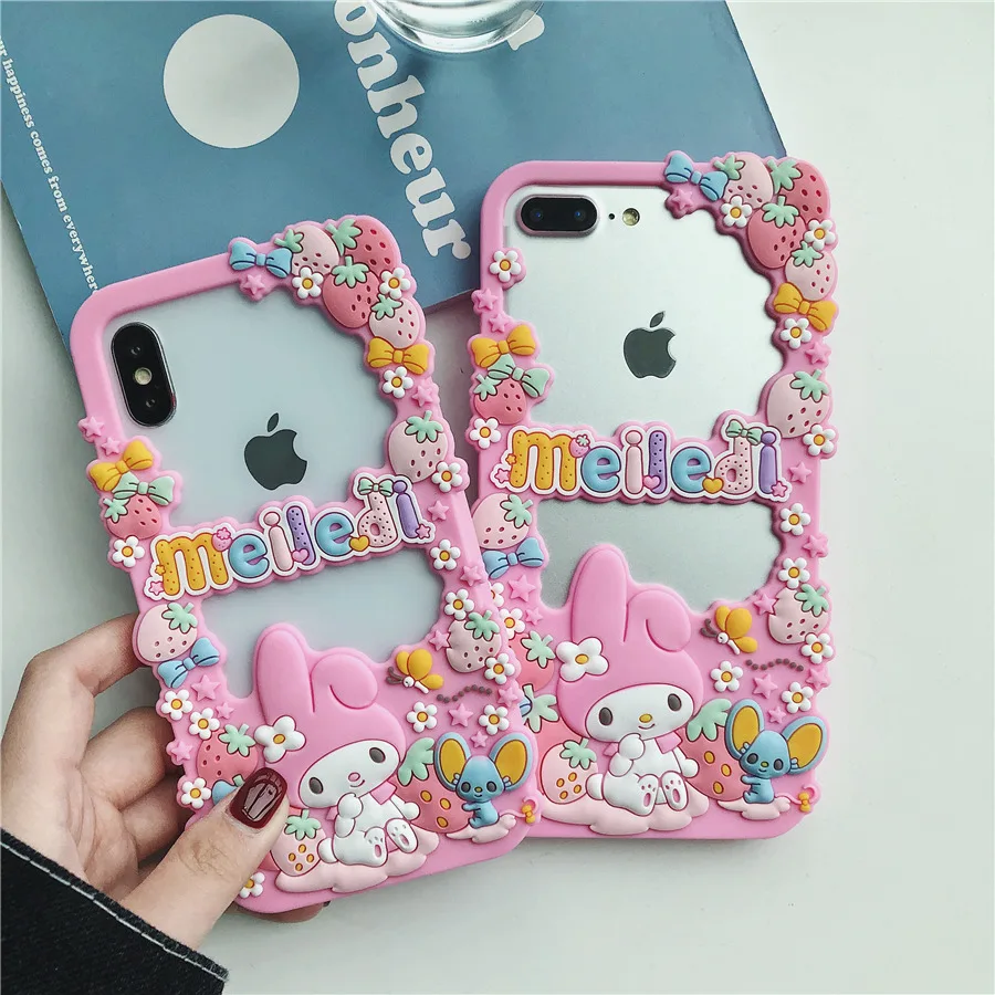 Милый мультяшный 3D чехол с рамкой My Melody для телефона iPhone 6 6s 7 8 Plus X XR XS Max мягкий