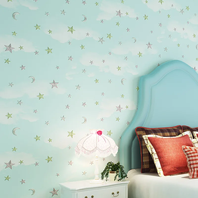 beibehang Green wallpaper cartoon children's room stars blue sky and clouds non-woven wallpaper cute star warm bedroom wallpaper
beibehang Green wallpaper cartoon children's room stars blue sky and clouds non-woven wallpaper cute star warm bedroom wallpaper