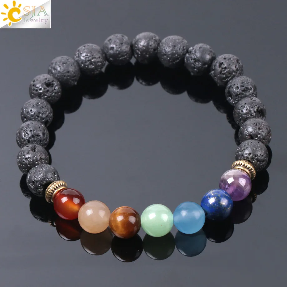 CSJA Natural Black Lava Beads Men Bracelets Muti-color 7 Chakra Mala Stone Prayer Meditation Diffuser Energy Reiki Jewelry E955
CSJA Natural Black Lava Beads Men Bracelets Muti-color 7 Chakra Mala Stone Prayer Meditation Diffuser Energy Reiki Jewelry E955
