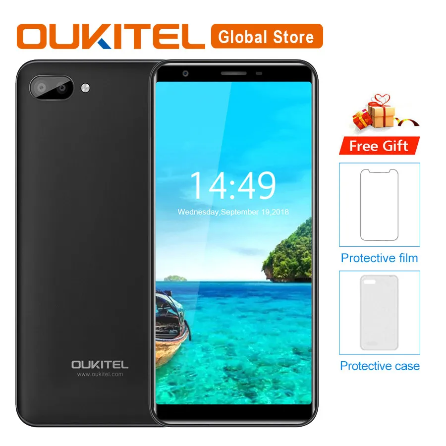 

Oukitel C11 5.5"HD 18:9 Android 8.1 1GB RAM 8GB ROM Smartphone MTK6580A Quad Core 5MP+2MP/2MP 3400mAh 3G Mobile Phone