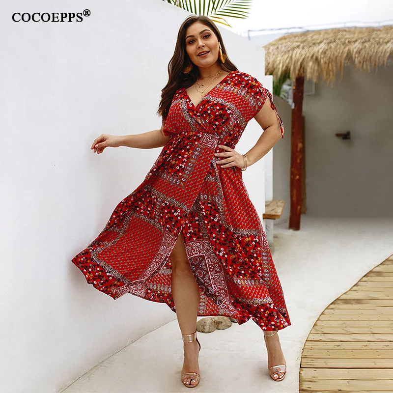 2019 New Floral Maxi Boho Dress Large Size Women Summer Dress Plus Size 4xl lace up Beach Dress Big Size Slit Wrap Vestidos
2019 New Floral Maxi Boho Dress Large Size Women Summer Dress Plus Size 4xl lace up Beach Dress Big Size Slit Wrap Vestidos