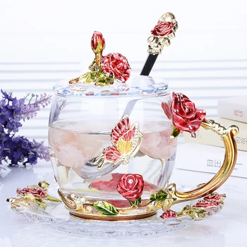 Fashion glass cup Rose flower Rhinestones Decorated Enamel Coffee Cup Flower Tea Glass Milk Cups Alloy Handgrip Cups Gift
Fashion glass cup Rose flower Rhinestones Decorated Enamel Coffee Cup Flower Tea Glass Milk Cups Alloy Handgrip Cups Gift