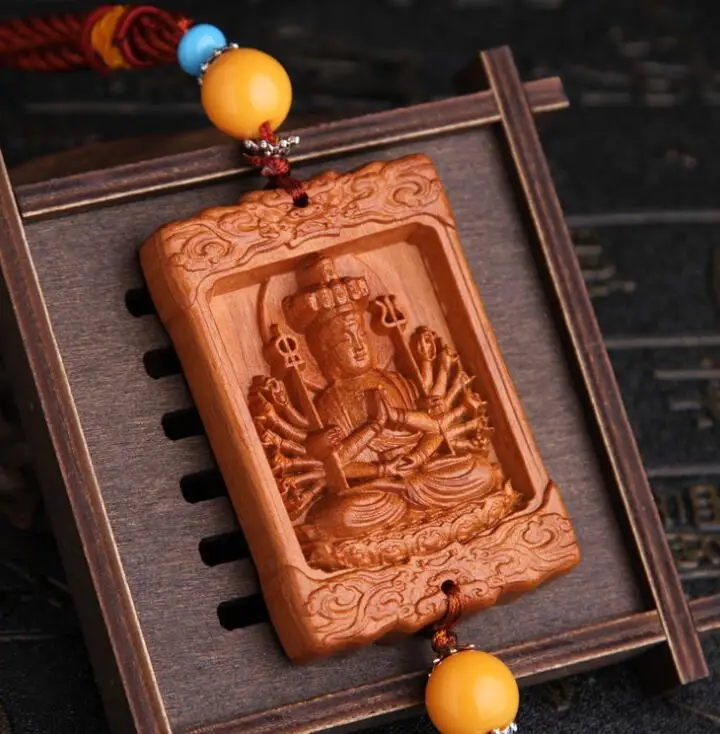 Chinese Peach Wood Carving Guan Yin Thousand-hand Bodhisattva Safe And Good Luck Card Exquisite Car Key Pendant
Chinese Peach Wood Carving Guan Yin Thousand-hand Bodhisattva Safe And Good Luck Card Exquisite Car Key Pendant