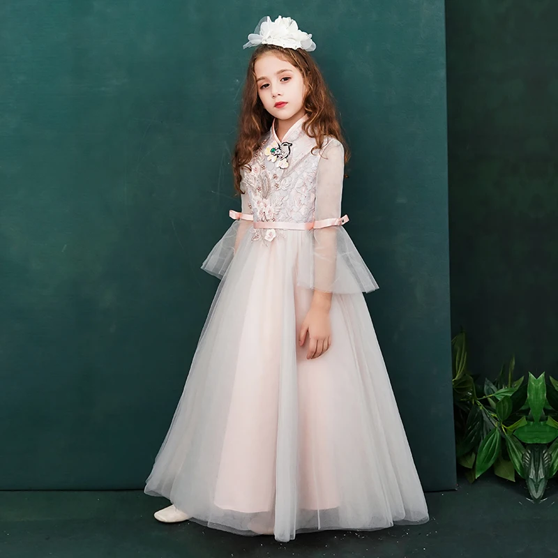 Holy Communion Dress Embroidery Stand Collar Kids Formal Dress Flare Sleeve Foor Length Flower Girl Dresses for Wedding B296
Holy Communion Dress Embroidery Stand Collar Kids Formal Dress Flare Sleeve Foor Length Flower Girl Dresses for Wedding B296