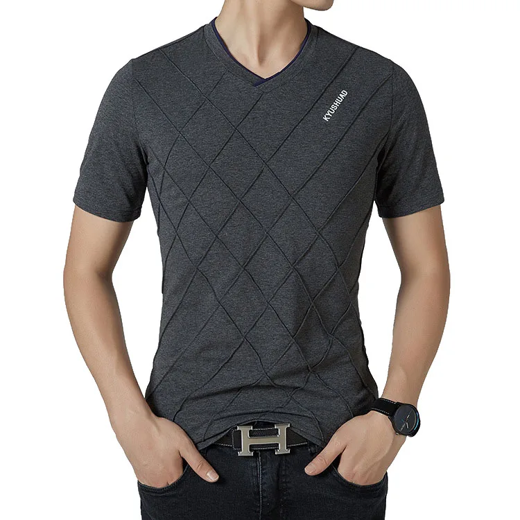 2019 Brand Summer Casual T Shirt Men Short Sleeve V-neck Elastic Rhombic Pattern Men Tee Shirt Fitness Slim Fit Camiseta Tops
2019 Brand Summer Casual T Shirt Men Short Sleeve V-neck Elastic Rhombic Pattern Men Tee Shirt Fitness Slim Fit Camiseta Tops
