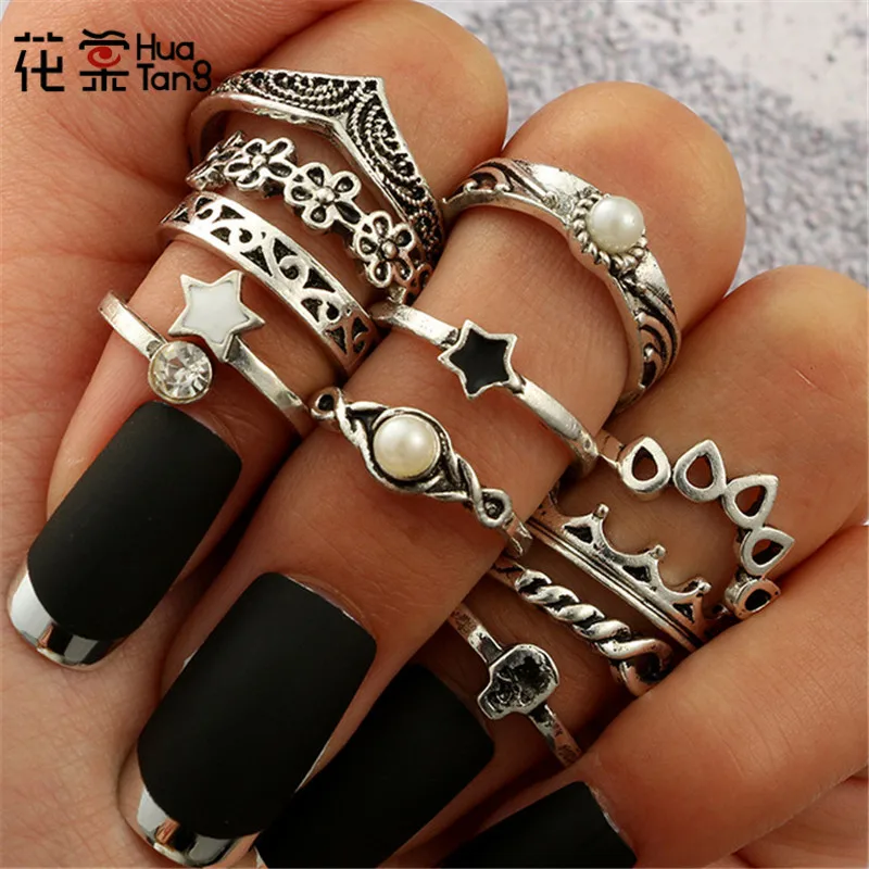 HuaTang Antique Silver Star Flower Crystal Ring Punk Ring Steampunk Carved Knuckle Anillos Anel Rings For Women 11 Pcs/Set 4622
HuaTang Antique Silver Star Flower Crystal Ring Punk Ring Steampunk Carved Knuckle Anillos Anel Rings For Women 11 Pcs/Set 4622